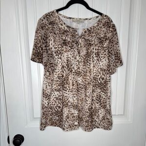 LOFT Women's Tan and Brown Patterned Blouse Sz XL
